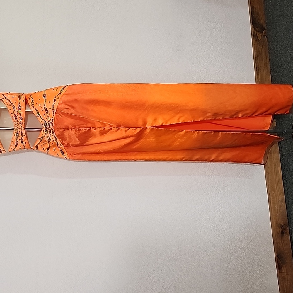 Excite Dress Y2K Rare Vintage Cut Out Sequined Halter Neck Orange Size 8 - Picture 14 of 17